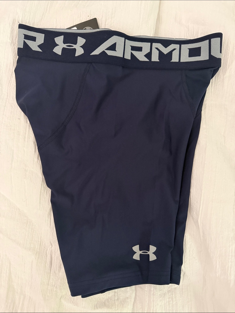 Under Armour Navy Compression Shorts with Gray Logos - Picture 2 of 6